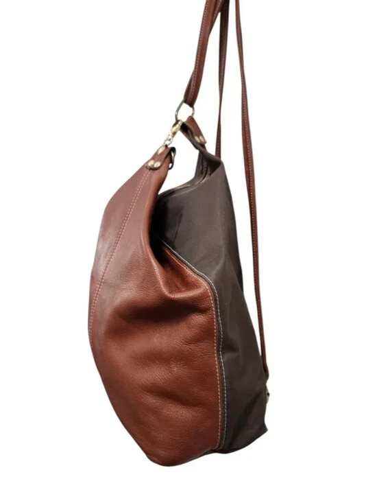 Isanti Italy Leather Backpack Brown Black Large Slouchy Minimalist Made In Italy - Picture 4 of 11